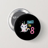 キッズ8歳オールドガール誕生日衣装ユニコーンキャット 缶バッジ (正面&裏面)