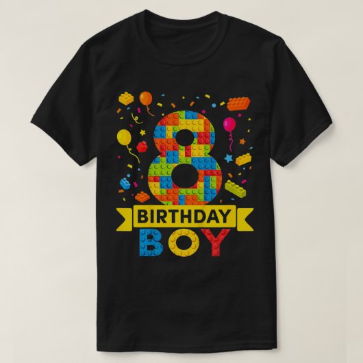 キッズ8歳建物ブロック8誕生日少年 Tシャツ (デザイン正面)