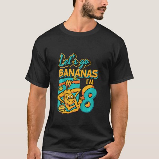 キッズ8歳Let's Go Bananas Monkey 8誕生 Tシャツ (正面)