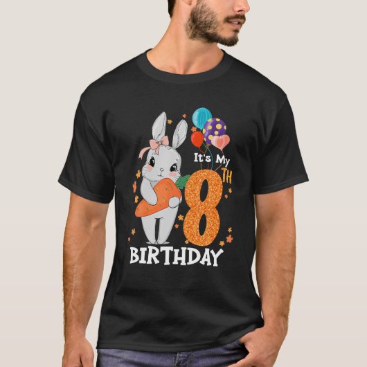 キッズ8誕生日うさぎ8歳の男の子ガールティー Tシャツ (正面)