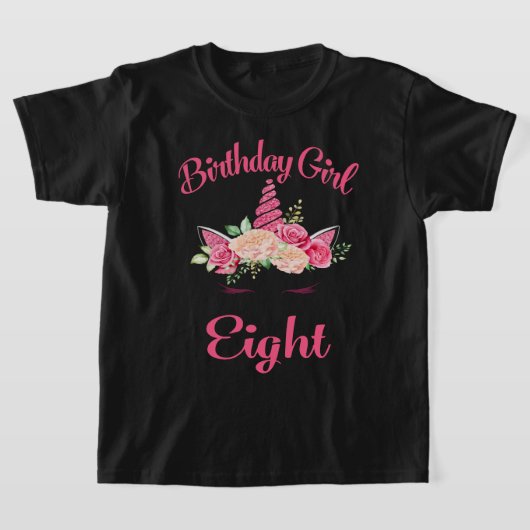 キッズ8誕生日ガールユニコーンシャツ8誕生 Tシャツ (レイダウン)