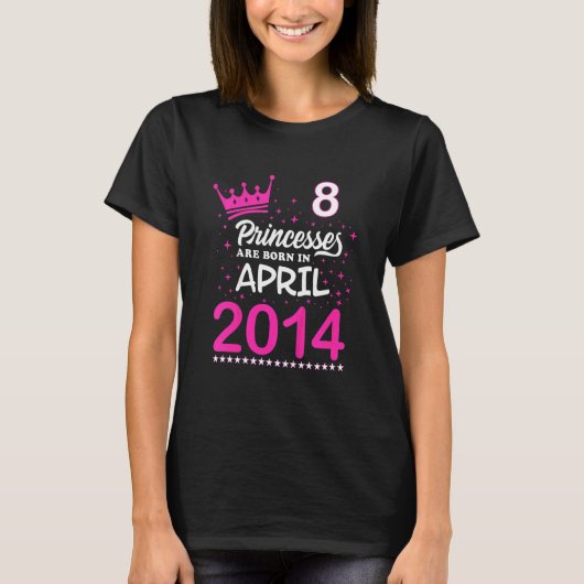 キッズ8誕生日ティーピンクプリンセス生まれが入る Tシャツ (正面)