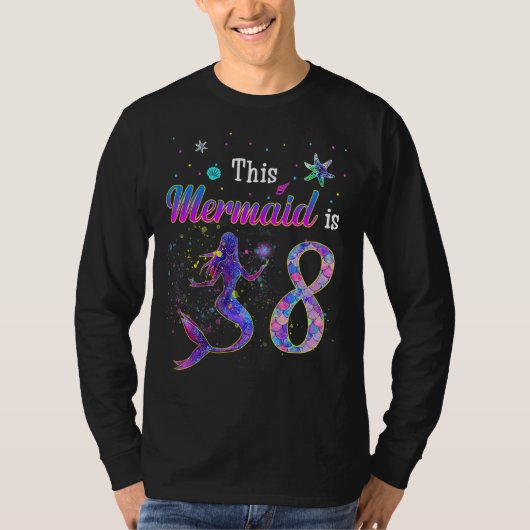 キッズ8誕生日マーメイド8歳の海テーマ Tシャツ (正面)