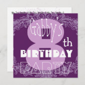 キッズ8誕生日名前をカスタムするパープルモダンレトロ 招待状 (正面/裏面)