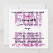 キッズ8誕生日名前をカスタムするパープルモダンレトロ 招待状 (裏面)