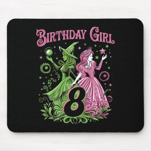 キッズ8誕生日魔女ピンクと緑8歳 マウスパッド (正面)