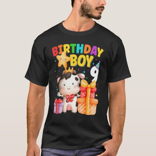 キッズ9歳誕生日少年9thカウファーム動物 tシャツ (正面)
