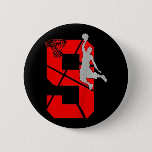 キッズ9歳9thバスケットボール誕生日PartyTheme 缶バッジ (正面)