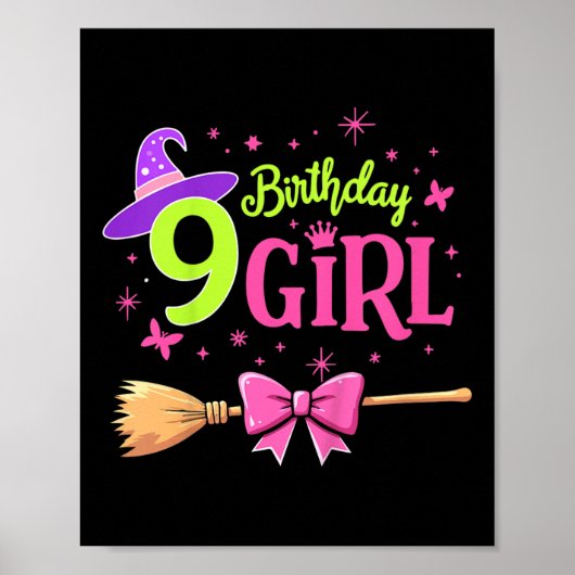 キッズ9誕生日ウィッチピンクとグリーン9歳 ポスター (正面)