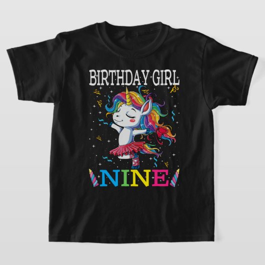 キッズ9誕生日ユニコーン服、9誕生日ギル Tシャツ (レイダウン)