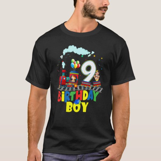キッズ9誕生日列車少年蒸気機関車I'm Tシャツ (正面)