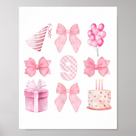 キッズ9thコケット誕生日パーティー9歳Gi ポスター (正面)