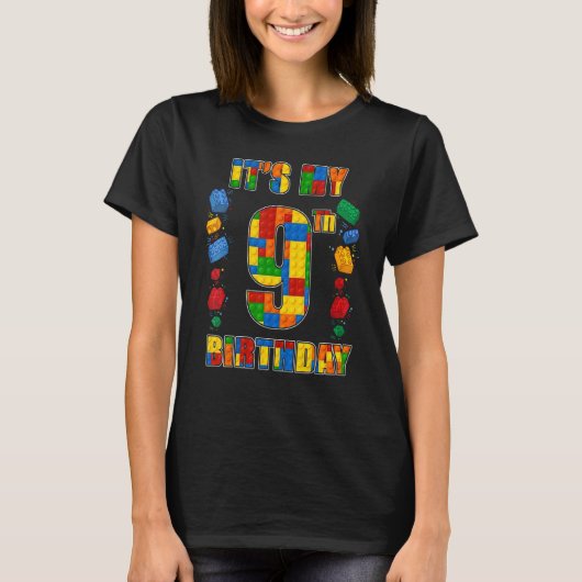 キッズ9th誕生日マスタービルダー9歳ブロック tシャツ (正面)