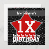 キッズ·アンド·ティーンの誕生日パーティー赤黒星V01A 招待状 (正面/裏面)