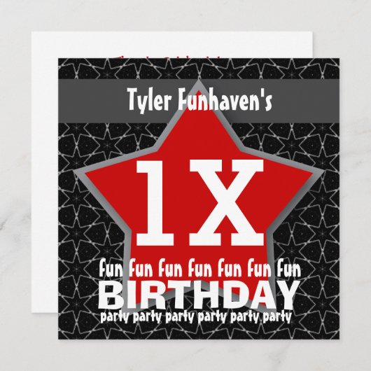 キッズ·アンド·ティーンの誕生日パーティー赤黒星V01A 招待状 (正面/裏面)
