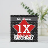 キッズ·アンド·ティーンの誕生日パーティー赤黒星V01A 招待状 (スタンド正面)