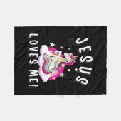 キッズ・イエスが私を愛するクリスチャン・ガールズ・ユニコーン フリースブランケット (正面(横))