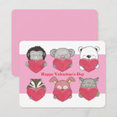 キッズ　クラス　バレンタイン　動物ハート　フラットカード (正面/裏面)