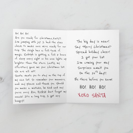 キッズ・サンタ・おもしろいのクリスマスカードメッセージと詩 シーズンカード (内部)