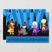 *~*キッズ・スーパーヘカラフルロス・バはっきりしたースデー・パーティ 招待状 (正面/裏面)