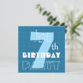 キッズ·セブンス·誕生日·セブン·オールド·ブルー·ホワイト007 招待状 (スタンド正面)