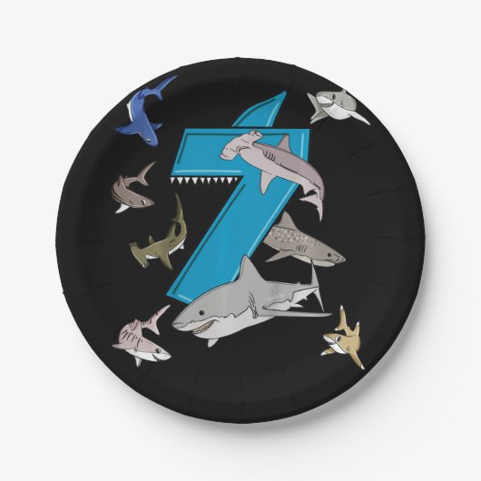 キッズ·セブンス·誕生日·ボーイズ·シャーク·ホワイト·シャーク ペーパープレート (正面)