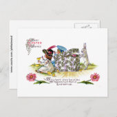 キッズ，チックスと好奇心のあるウサギのヴィンテージイースター シーズンポストカード (正面/裏面)