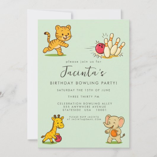 キッズ テンピン ボウリング バースデーパーティー 招待状 (正面)