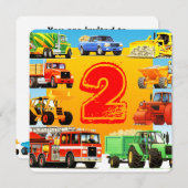 キッズ·トイ·建築·トラック2台目の誕生日パーティー 招待状 (正面/裏面)