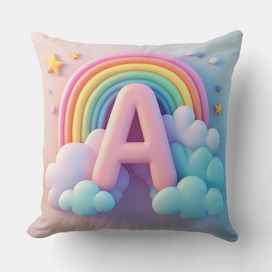 🧸 キッズ ナーサリー レター A 虹 雲 パステル 3D  クッション (正面)
