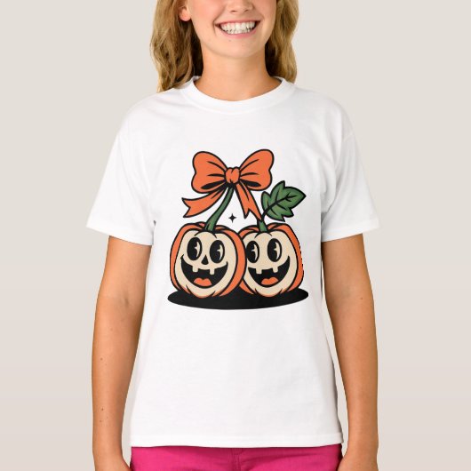 キッズ ハロウィン パンプキン デュオ Tシャツ (正面)