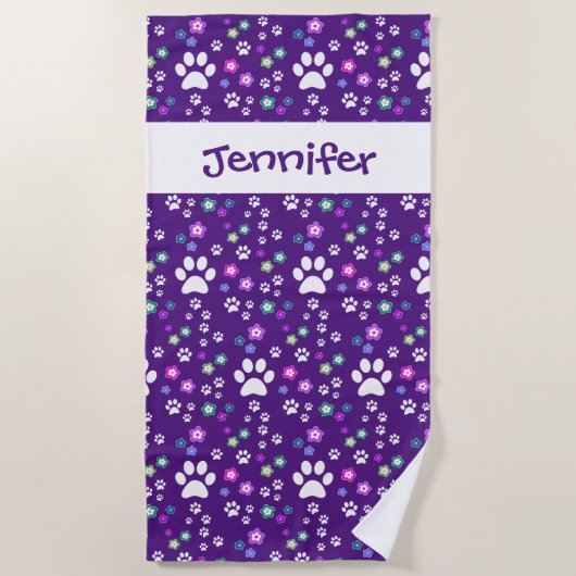 キッズ·パーソナライズされたビーチ·タオル、ドッグ·ポー印刷 ビーチタオル (正面)