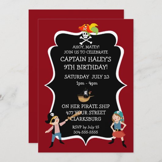 『キッズ·ピレート誕生パーティー』 招待状 (正面/裏面)