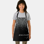 キッズ・ブラック・グリッター・モノグラム名  エプロン (インサイチュ)