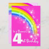 キッズ·レインボー4歳誕生日ピンクの招待状 招待状 (正面/裏面)