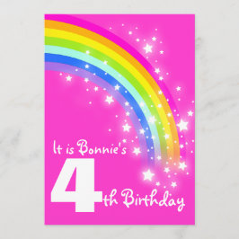 キッズ·レインボー4歳誕生日ピンクの招待状 招待状