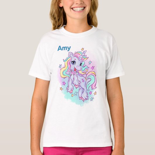 キッズ 名入れ カラフル ユニコーン Tシャツ (正面)