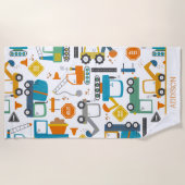 キッズ・建築・ビークルズ・ドパーソナライズされたル ビーチタオル (正面)