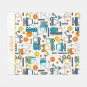 キッズ・建築・ビークルズ・ドパーソナライズされたル フリースブランケット (正面(横))