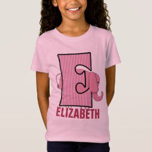 キッズ「E」モノグラム   ピンクの象   ストライプの Tシャツ