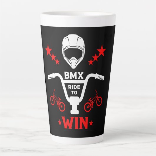 キッズBmxバイクもしくは自転車に乗る人フリースタイル カフェラテマグ (正面)