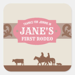 キッズFIrst Rodeoピンク/ブラウンウェスタン誕生日 スクエアシール