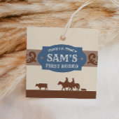 キッズFIrst Rodeoブルー/ブラウンウェスタン誕生日パーティー フェイバータグ