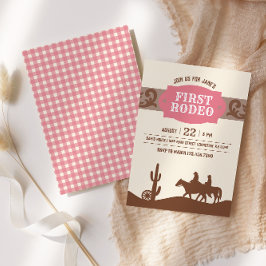 キッズFIrst Rodeo Pink Western Birthdayパーティー 招待状