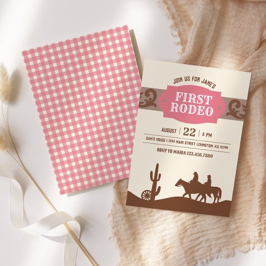 キッズFIrst Rodeo Pink Western Birthdayパーティー 招待状