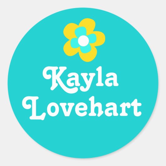 キッズid黄色アクアホワイトガールズステッカー ラウンドシール (正面)