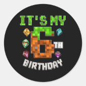 キッズIts My 6誕生日ビデオゲームのピクセル誕生日 ラウンドシール (正面)