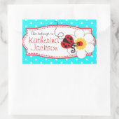 キッズladybugブックプレートid名aqua blueステッカー 長方形シール (バッグ)