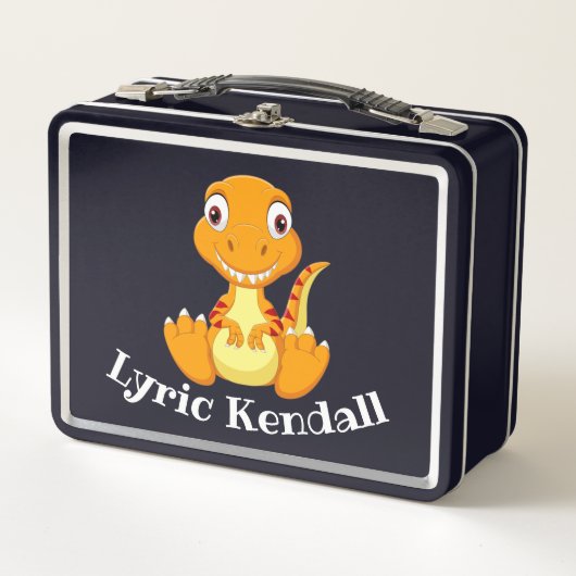 キッズTレックス恐竜ピンク弁当箱 メタルランチボックス (正面)