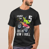 キッズTレックス恐竜モンスタートラック第5誕生日少年 Tシャツ (正面)
